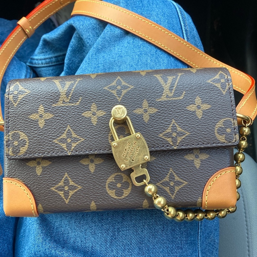 Louis Vuitton Brown and Tan Monogram Crossbody Bag with Gold Chain